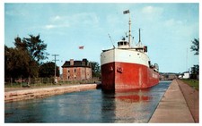 Barca da trasporto vintage canadese serrature Sault Ste. Cartolina Maria anni 60