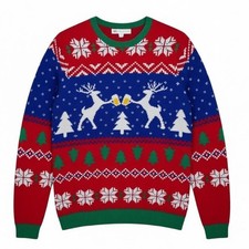Jolly Ugly Christmas Sweater Mens/Unisex Large Beer Drinking Reindeer Snowflake