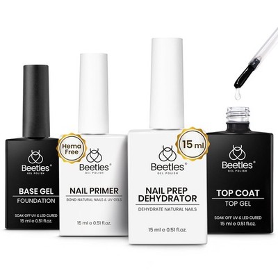 4 Pcs 15ml Gel Top & Base Coat Set with Nail Prep Kit for Acrylic & Gel Polish
