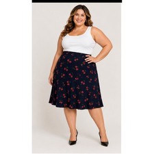 Talbots Size 18W Cherry Print Knee Length A-Line Skirt Feminine Retro Flowy