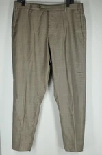 Zanella Men's Solid Oak Wool Devon Luxury Flat front Dress Pants 35 x 27 Italy