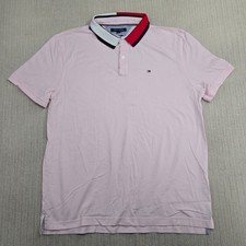 Tommy Hilfiger Polo Shirt Mens XL Pink Flag Collar Embroidered Short Sleeve