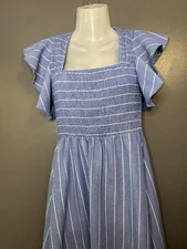 Cupshe Dress Womens Small Blue Striped Flutter Sleeve Smocked Maxi Sundress