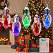 13ft Christmas Snow Globe String Lights with Tree 20 LED Fairy Bulb Lights Ch...
