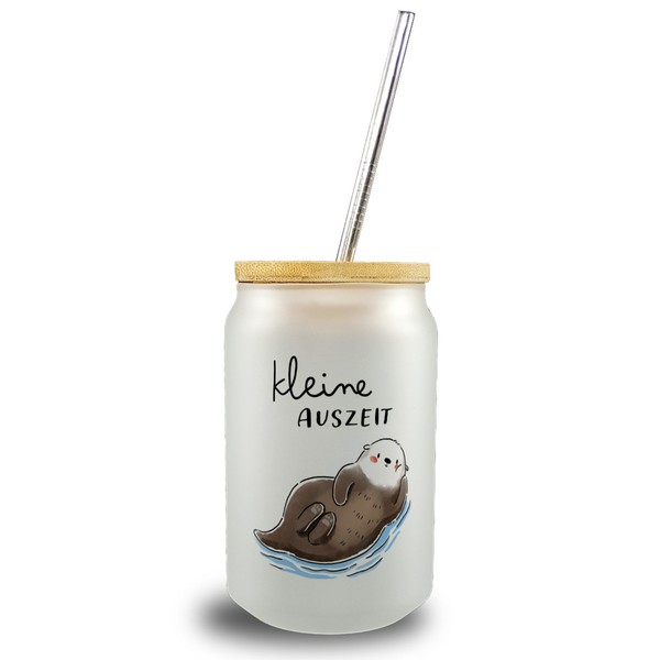 Otter Trinkglas Mit Bambusdeckel Mit Spruch Kleine Auszeit-image