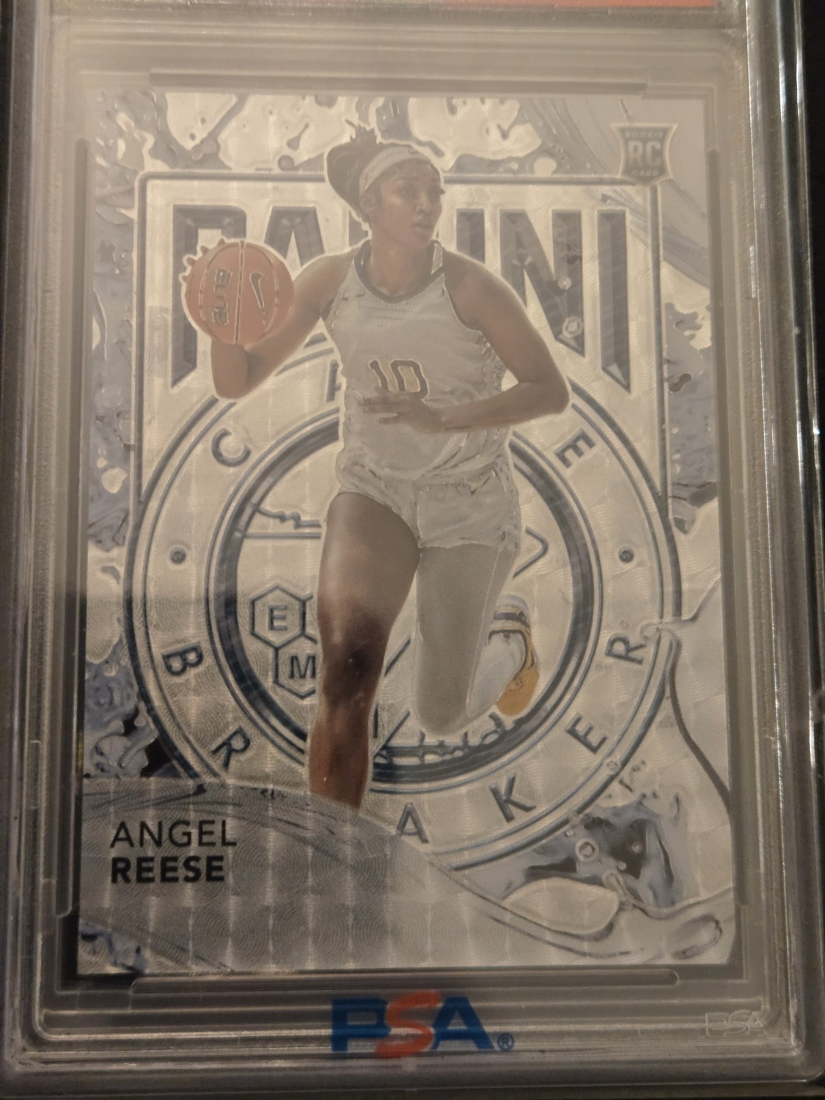 2024 National NSCC Case Breaker Angel Reese RC Silver Vinyl /10 Insert PSA 8 view 1