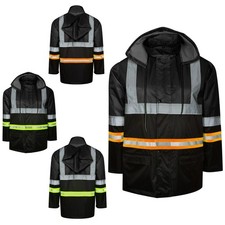 Hi Viz Vis Work Security Contractors Jacket Waterproof Hooded Safety Coat