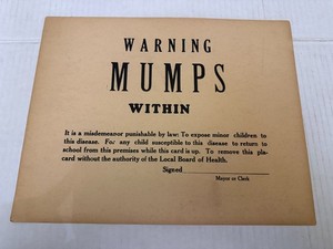 Old Vintage Warning Mumps Board Of Health Original Cardboard Sign