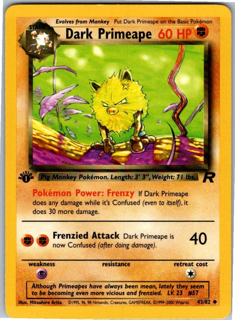 Dark Primeape Uncommon Team Rocket 43/82 NM 1st Edition
