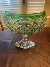 Rare Emerald Green Cut To Clear Pedestal Centerpiece Bowl Signed Arnstadt