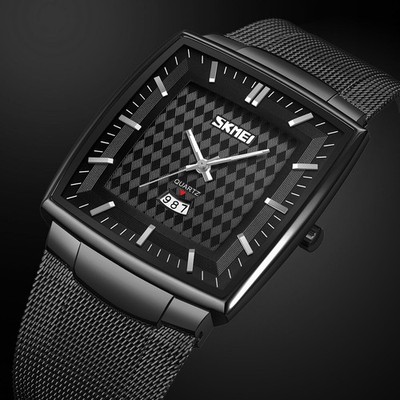 SKMEI Men Classic Square Dial Watch Stainless Steel Quartz Analog  Wristwatches
