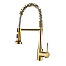 Modern Single Handle Gold Kitchen Faucet with Sprayer - High-Arc Pull Out