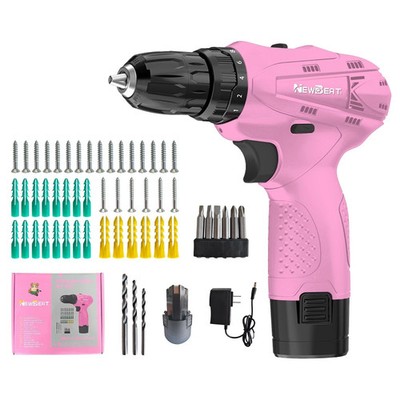 12V Cordless Drill Driver Kit Pink 2 Speed 20Nm LED Light with Bits for DIY