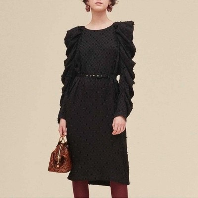 Rachel Comey Dress Whiff Black Lashes Textured Jacquard Belt Long Sleeve 2  LBD | eBay