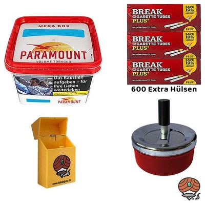 Paramount Volumentabak Mega Box 125g, 600 Break Plus Extra Hülsen und Zubehör