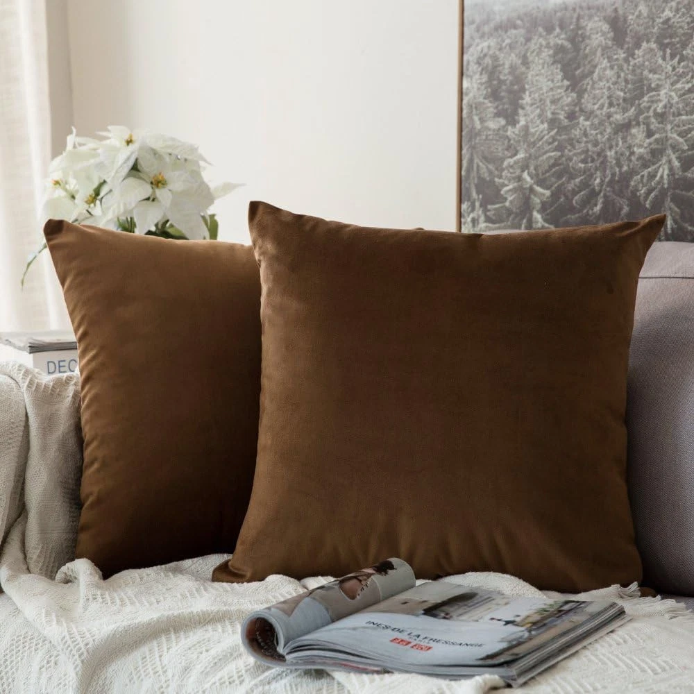 Pack of 2, Polyester Soft Solid Decorative Square Throw Pillow Covers Set Cushio