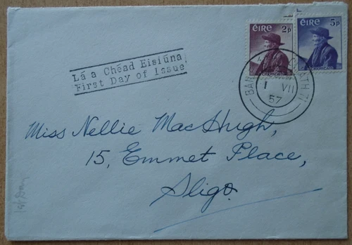 Ireland - SG166 / 167 1957 Thomas O'Crohan Birth Centenary first day cover.