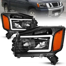 Pair LED DRL Headlights Assembly For 2004-2015 Nissan Titan 2004-2007 Armada
