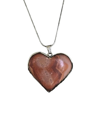 Vintage Silver Tone Necklace w/ Big Stone Heart Pendant