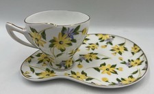 Leonardo Collection Cup with Saucer & Biscuit Plate Asymmetric Yellow Floral Vtg