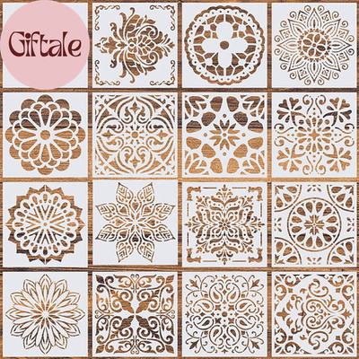 16 Pcs Mandala Stencils for Painting, 6X6 Inch Reusable Geometric Layering Stenc
