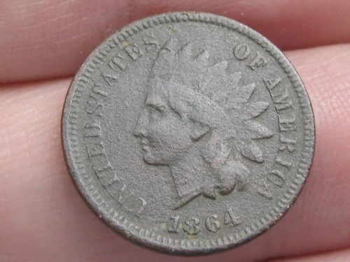 1864 L Indian Head Cent Penny- Pointed Bust, Fine/VF Details, Partial LIBERTY