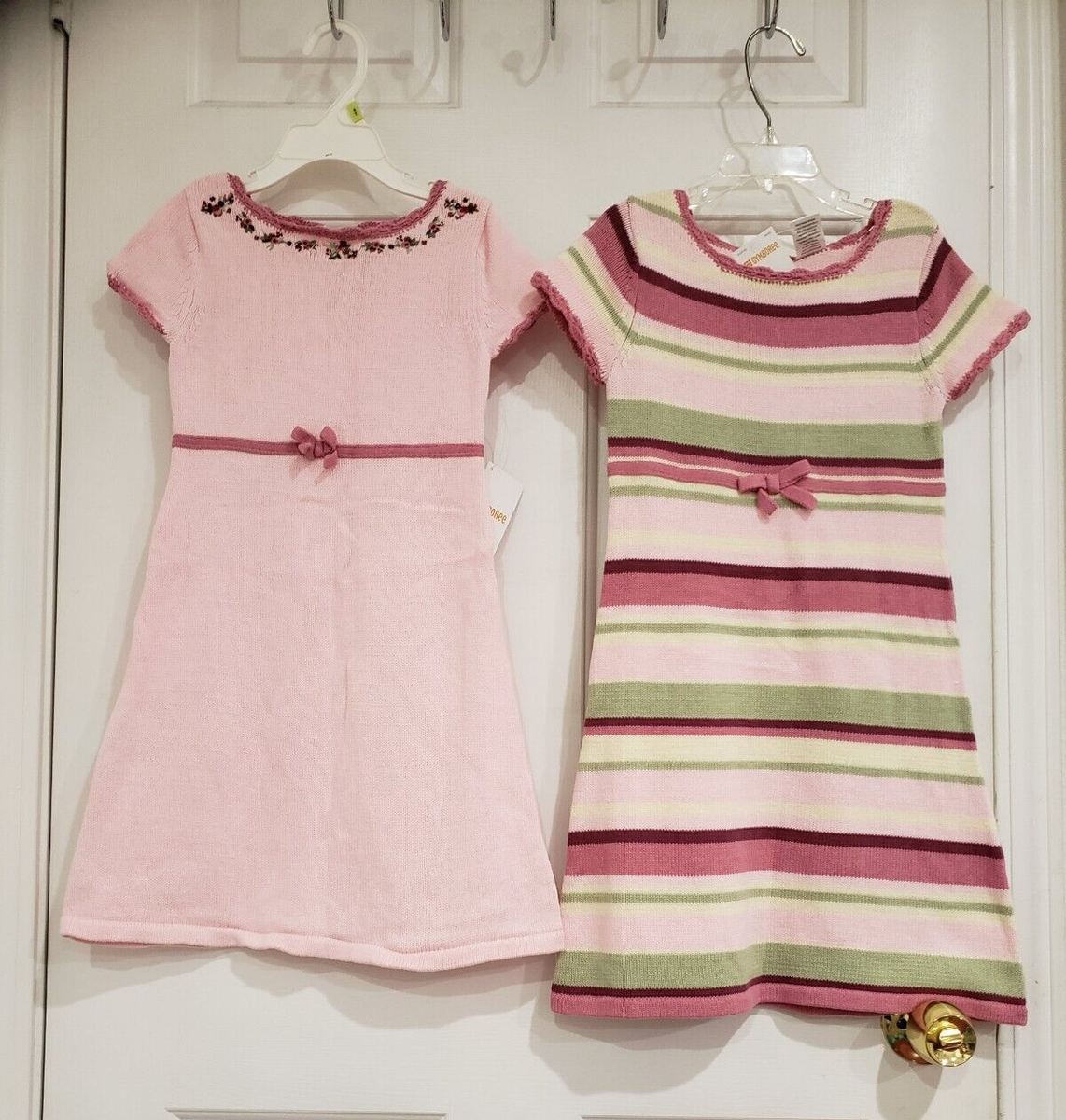 Cute Gymboree Striped Sweater Dress Pink Green White Size 6 Short Sleeve