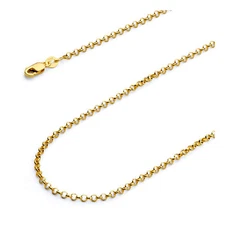 Wellingsale 14k Yellow Gold Solid 2.1mm Classic Rolo Chain Necklace