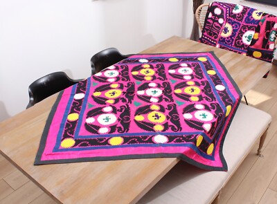 Suzani Uzbek Embroidered Table Cover 4.20' x 4.30' VINTAGE FAST Shipment 15604