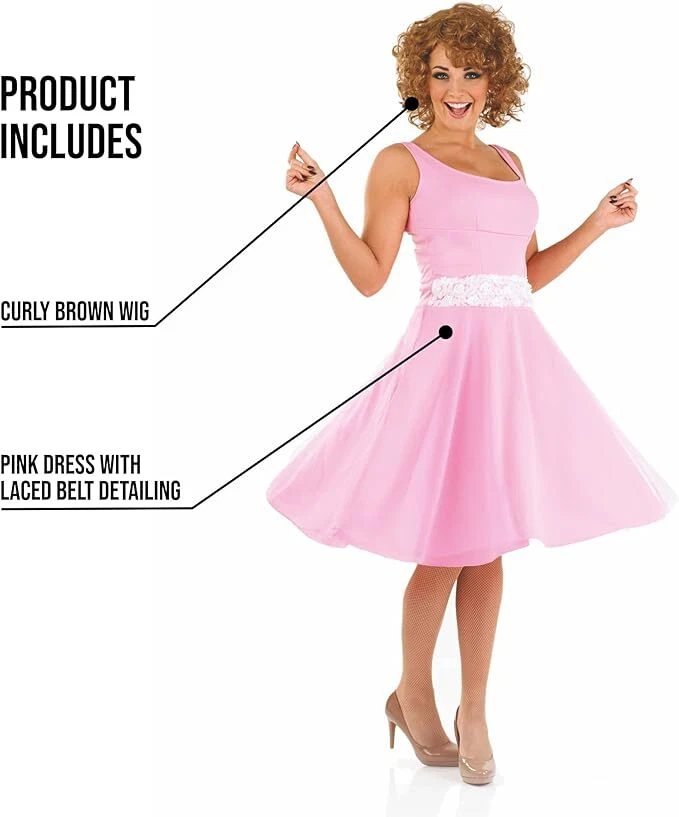 Women`s 80s Baby Last Dance Costume  S - XL Pink Dirty Dancing Movie Dress + Wig - Image 3 of 4