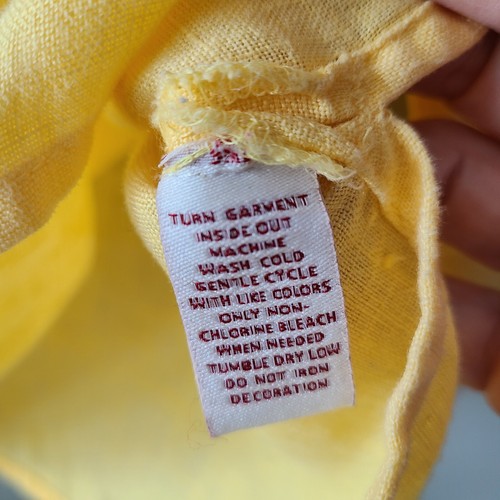JM Collection Linen Blouse Size 14 Sequin Yellow Pintuck Roll Tab V Neck Coastal - Picture 10 of 10