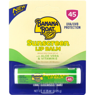 24 Pk Banana Boat Aloe Vera With Vitamin E Sunscreen Lip Balm Spf 45 .15Oz Ea