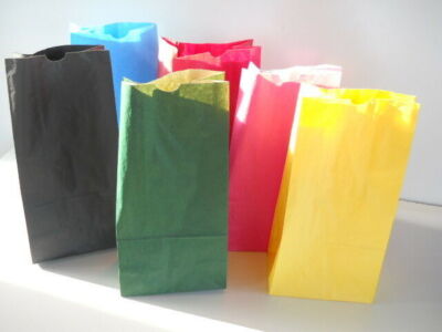 Colored Paper Bags asst Colors Mix #6 Lunch Treat Favor Birthday bags 12  pcs