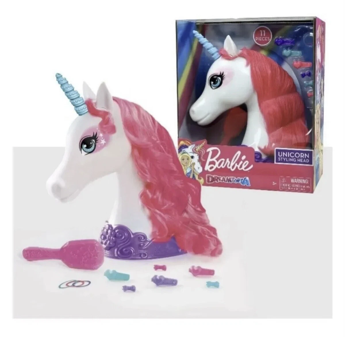 Barbie Dreamtopia Unicorn Styling Head W Pink Hair Blue Horn 11