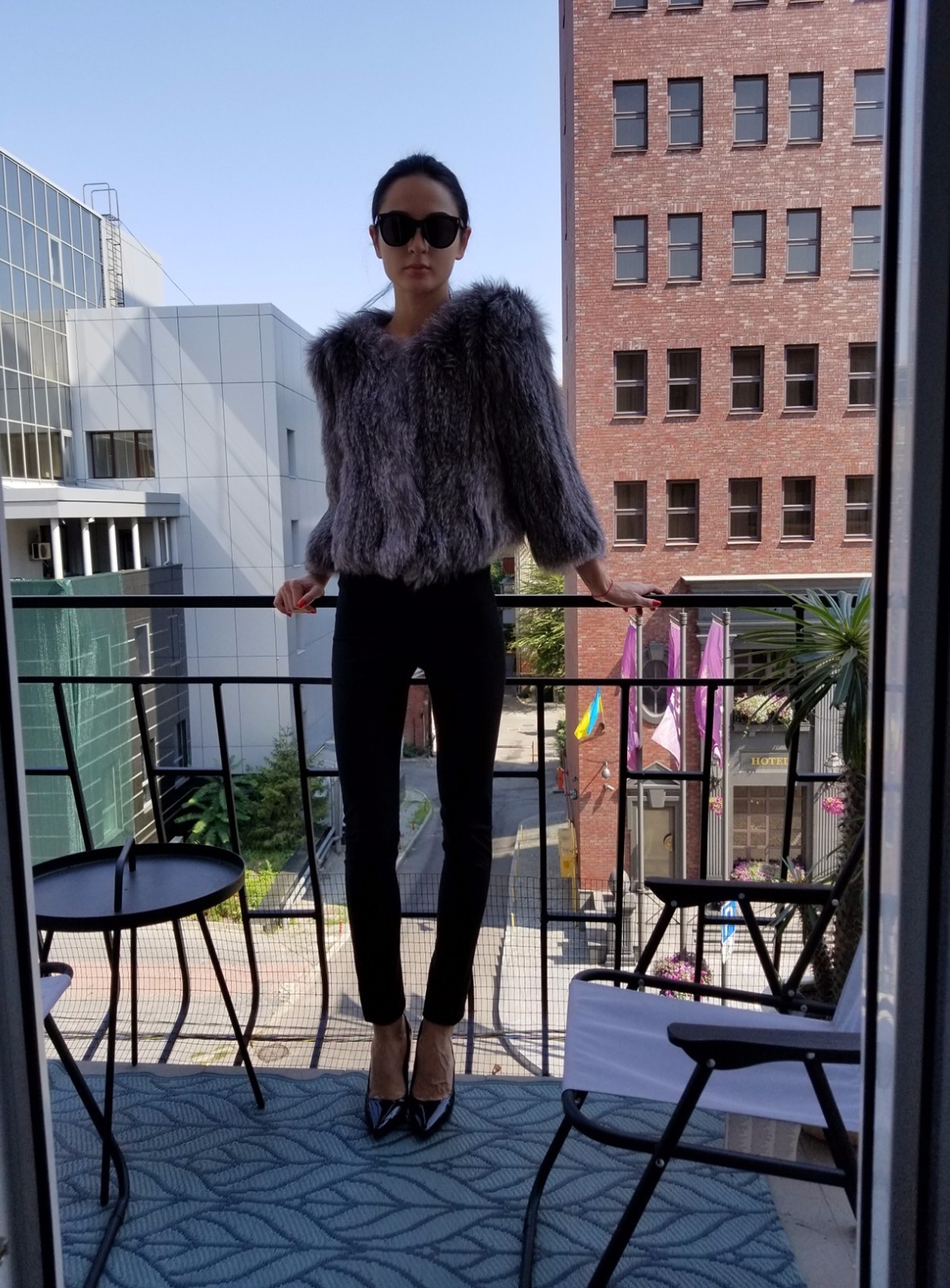 Giacca volpe argento lavorato a maglia Yves Salomon