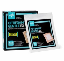 Medline Optifoam Gentle EX Bordered Foam Adhesive Dressing, 6" x 6" Square 10/BX