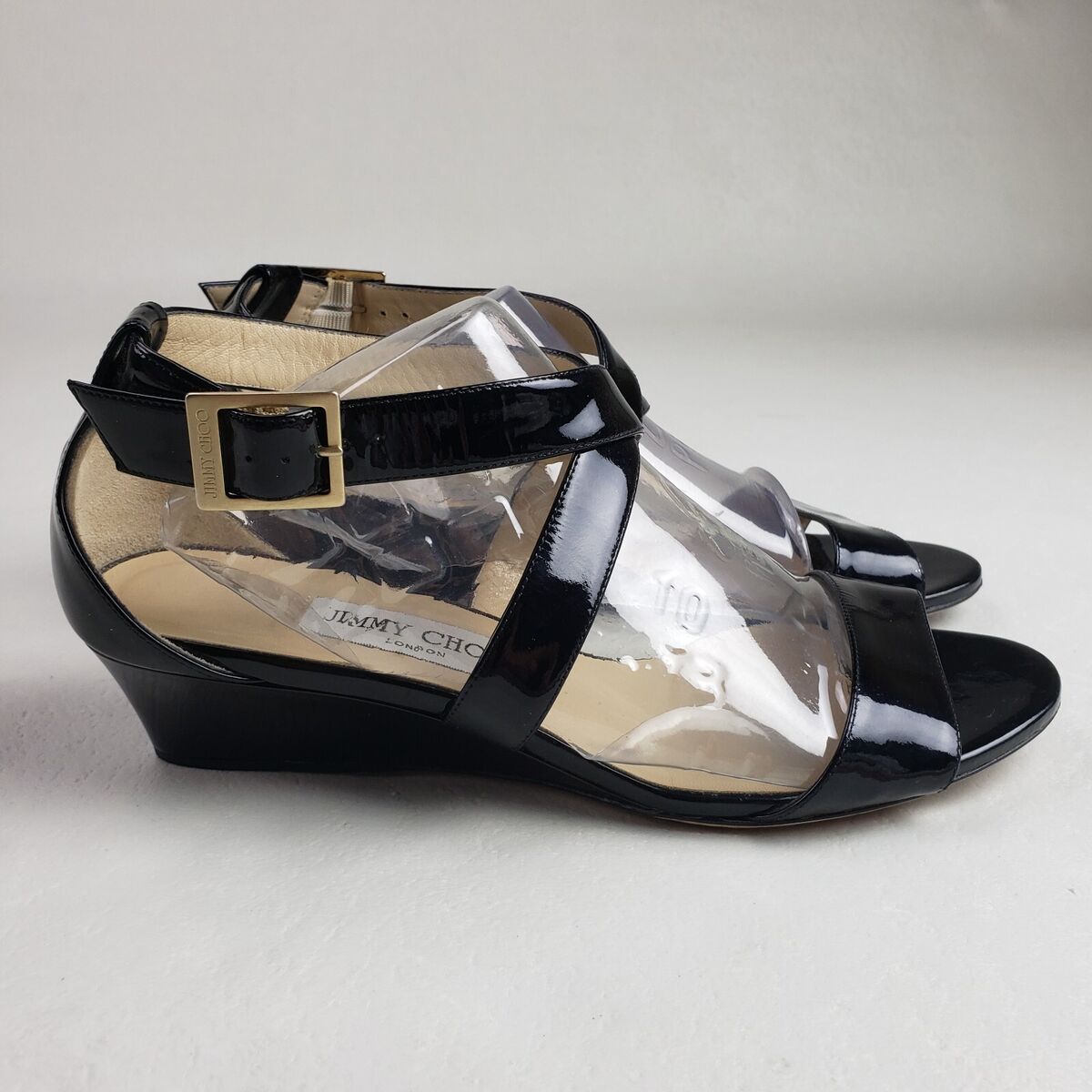 Jimmy Choo Chiara Patent Leather Wedge Womens 7.5 Black Jimmy Choo Chiara Patent Leather Wedge Womens 7.5 Black