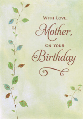 Designer Greetings Tall Gold Foil Vine on Light Green Birthday Card for Mother