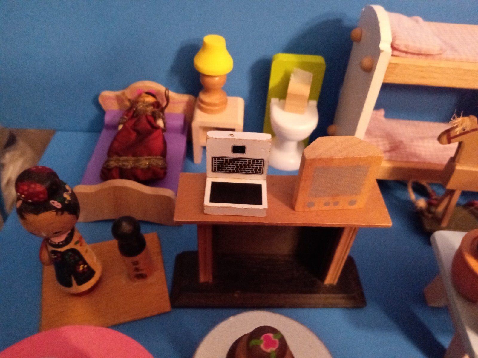 big lot sturdy wood dollhouse furniture, people, accessories eBay