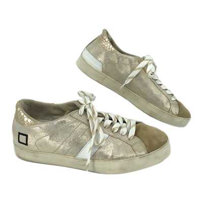 D.A.T.E. Gold and White Athletic Sneakers | Lace-Up Classic Style