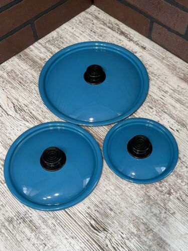 Vintage National Silver Company Blue Flower Pot Set Porcelain Steel Spain RARE - Picture 4 of 16