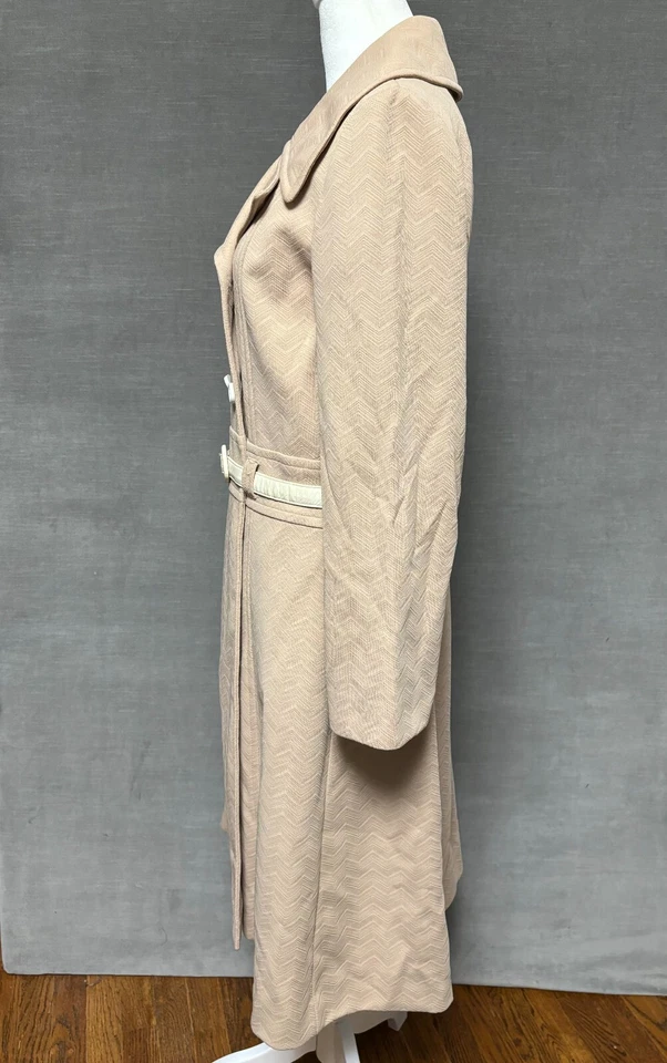 Gabardina Vintage Sears S Beige Chaquetón Años 60 70 Mod Retro Preppy Cinturón Clásico Foto 3 de 4
