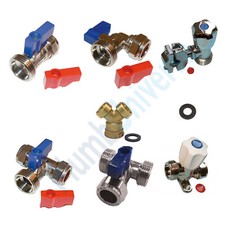 15mm x 3/4" BSP Appliance Machine Isolation/ Service Valves Straight Tee Elbow