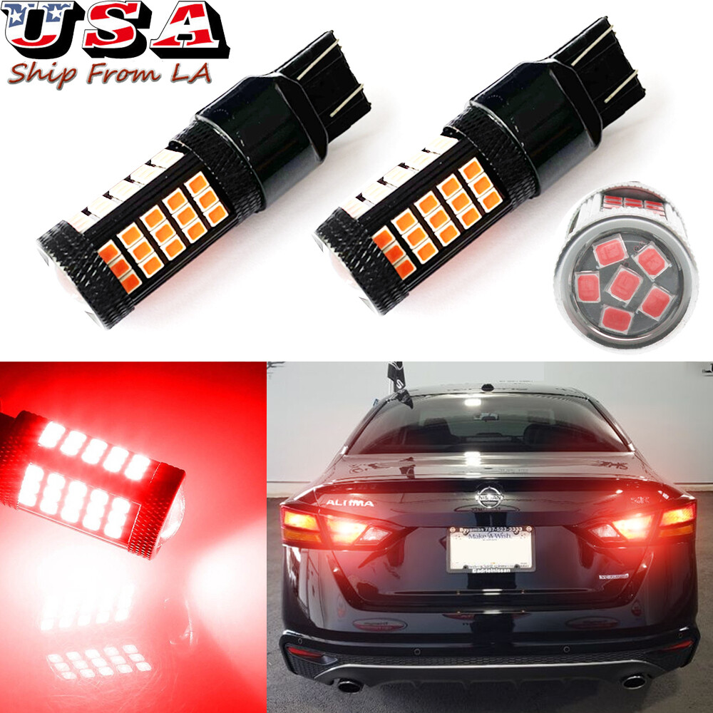 2x Red Strobe Flashing LED Brake Warning Light Bulbs For Nissan