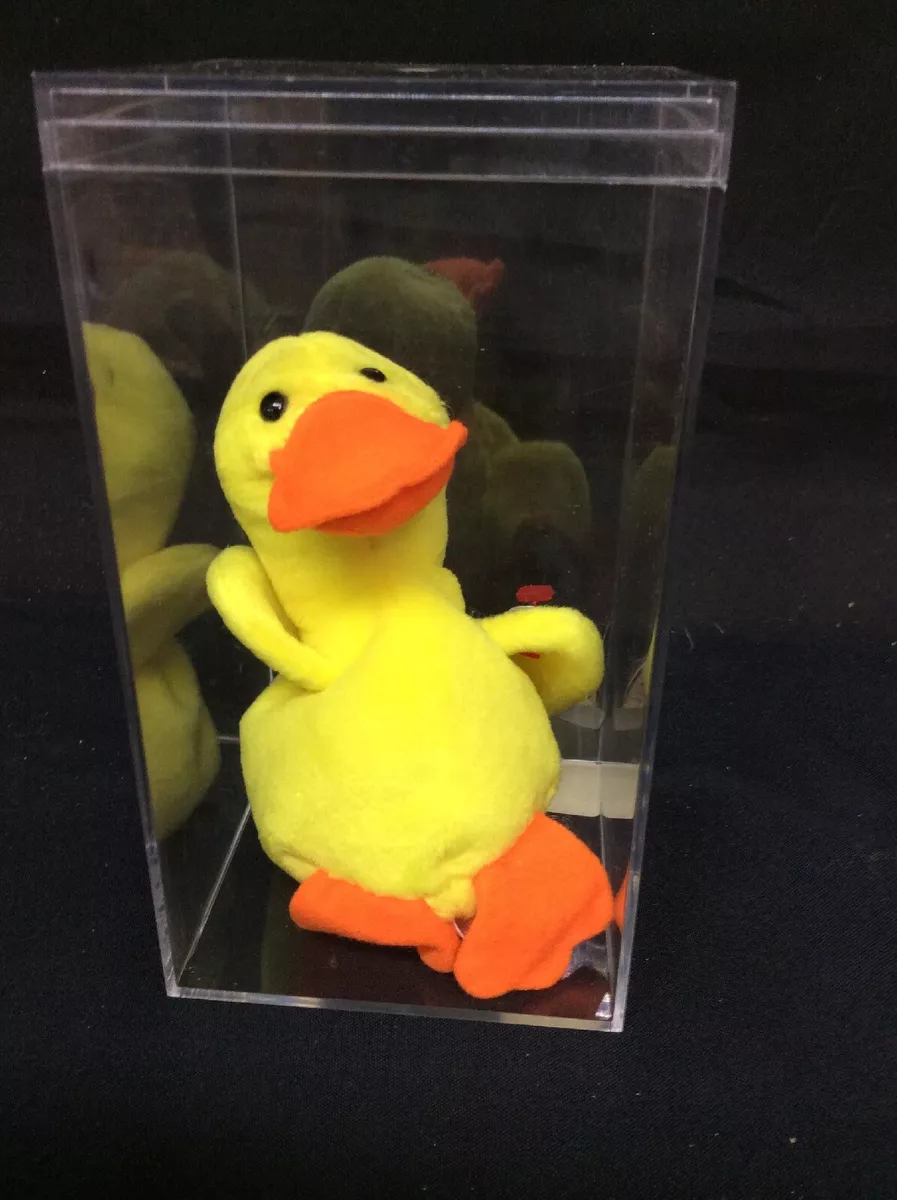 Quackers Beanie Baby Ty 1993 PVC Pellets w display case