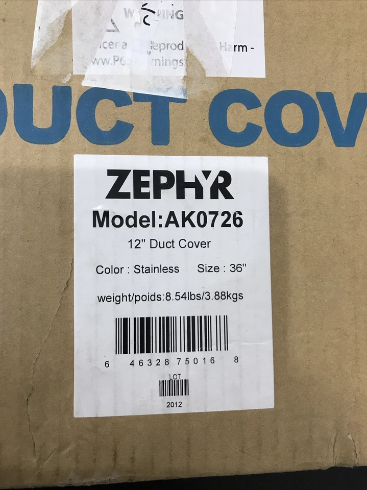 Zephyr 12” Duct Cover for Range Hoods Stainless Steel AK0726 Y1 - Image 2 of 4