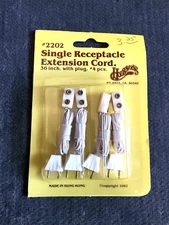 Houseworks Dollhouse miniature 4 pack Extension Cord single Receptacle 2202 NOS