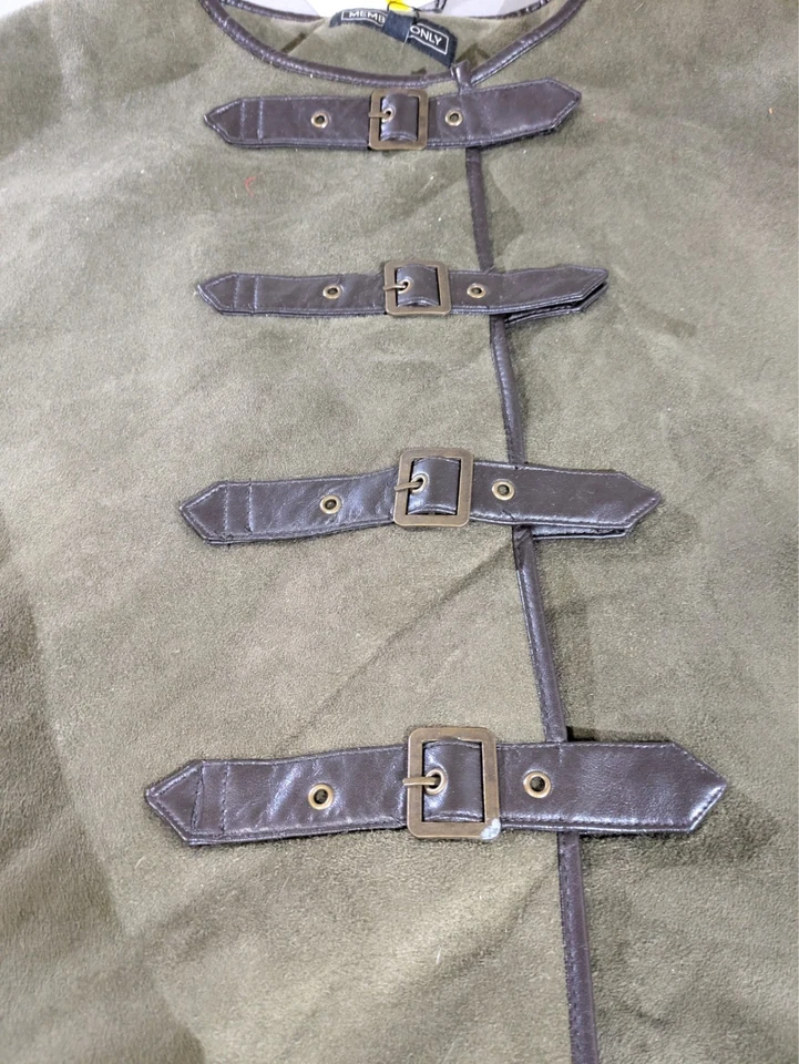 Members Only Poncho Capa Chaqueta Mujer Mediana Loden Verde Imitación Gamuza Línea Sherpa Foto 4 de 4