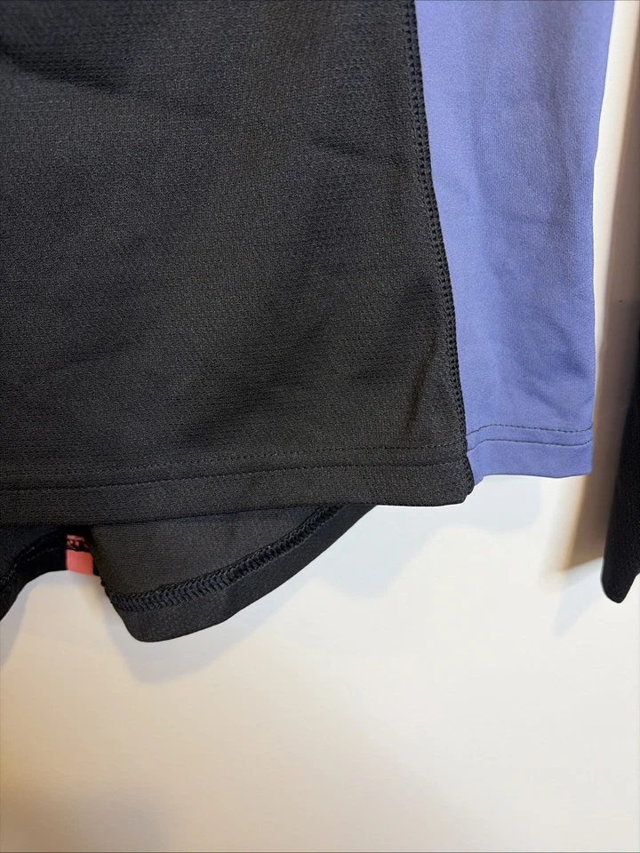 Camisa Reebok Talla S Para Mujer 1/4 Cremallera Elastizada Top Pulgar Agujero Azul Negro Athleisure Foto 4 de 4