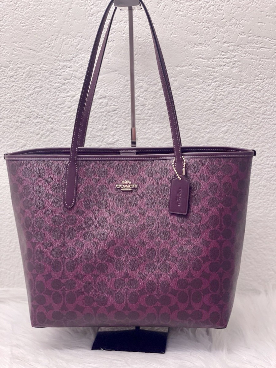 NWT COACH City Tote Bag Signature Canvas & Leather in Black